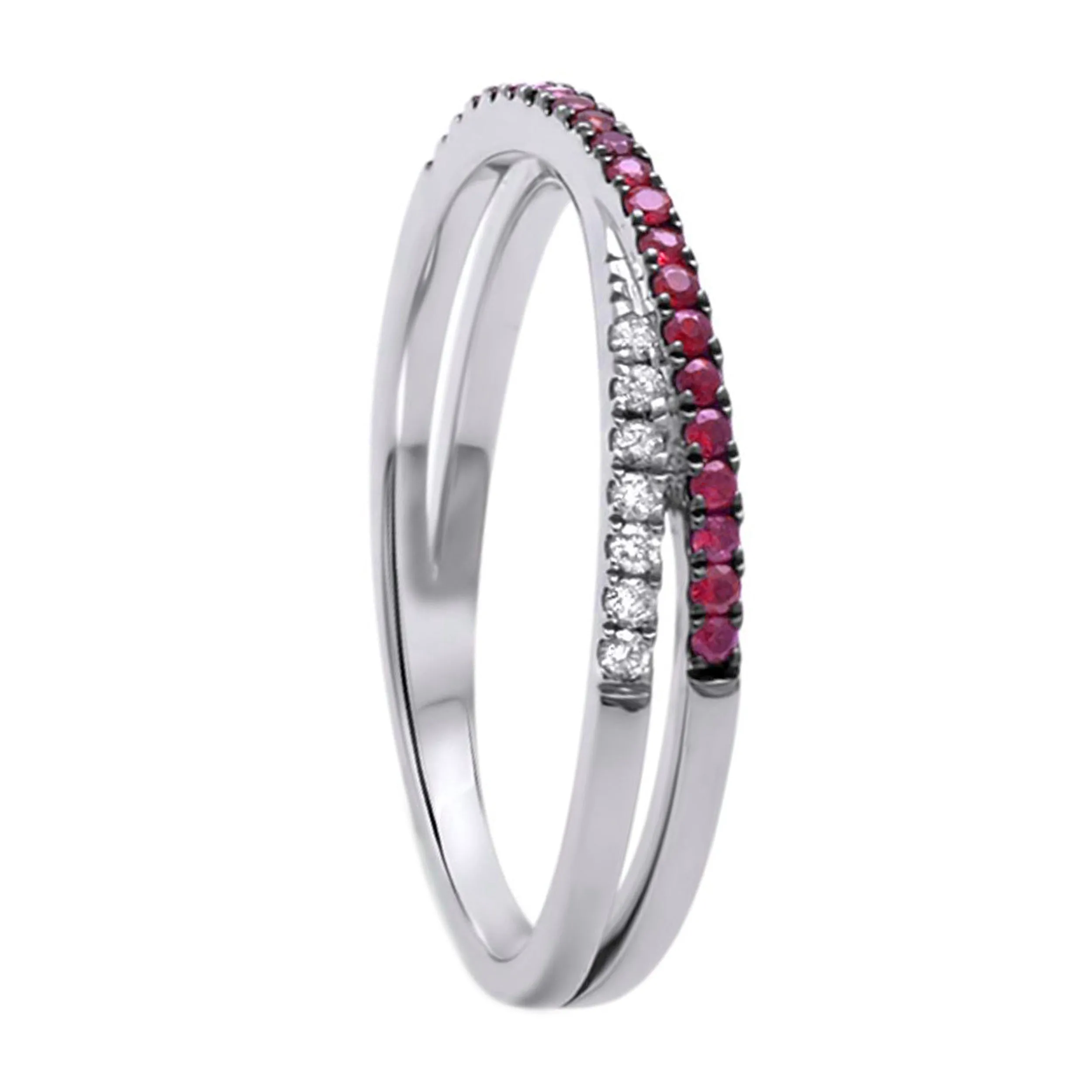 0.23ct Ruby & Diamonds in 14K White Gold Criss Cross Ring