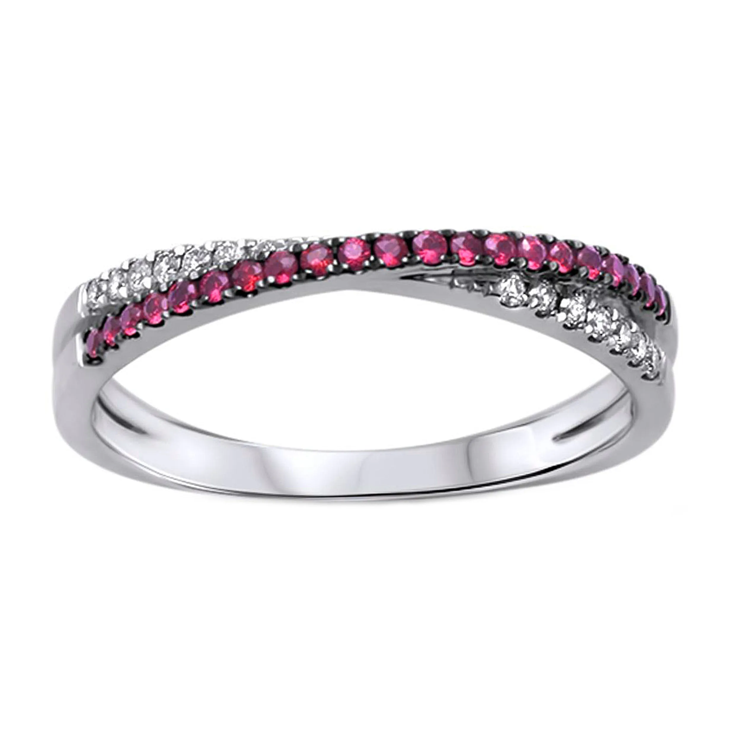 0.23ct Ruby & Diamonds in 14K White Gold Criss Cross Ring