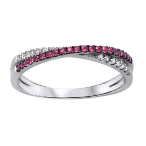 0.23ct Ruby & Diamonds in 14K White Gold Criss Cross Ring
