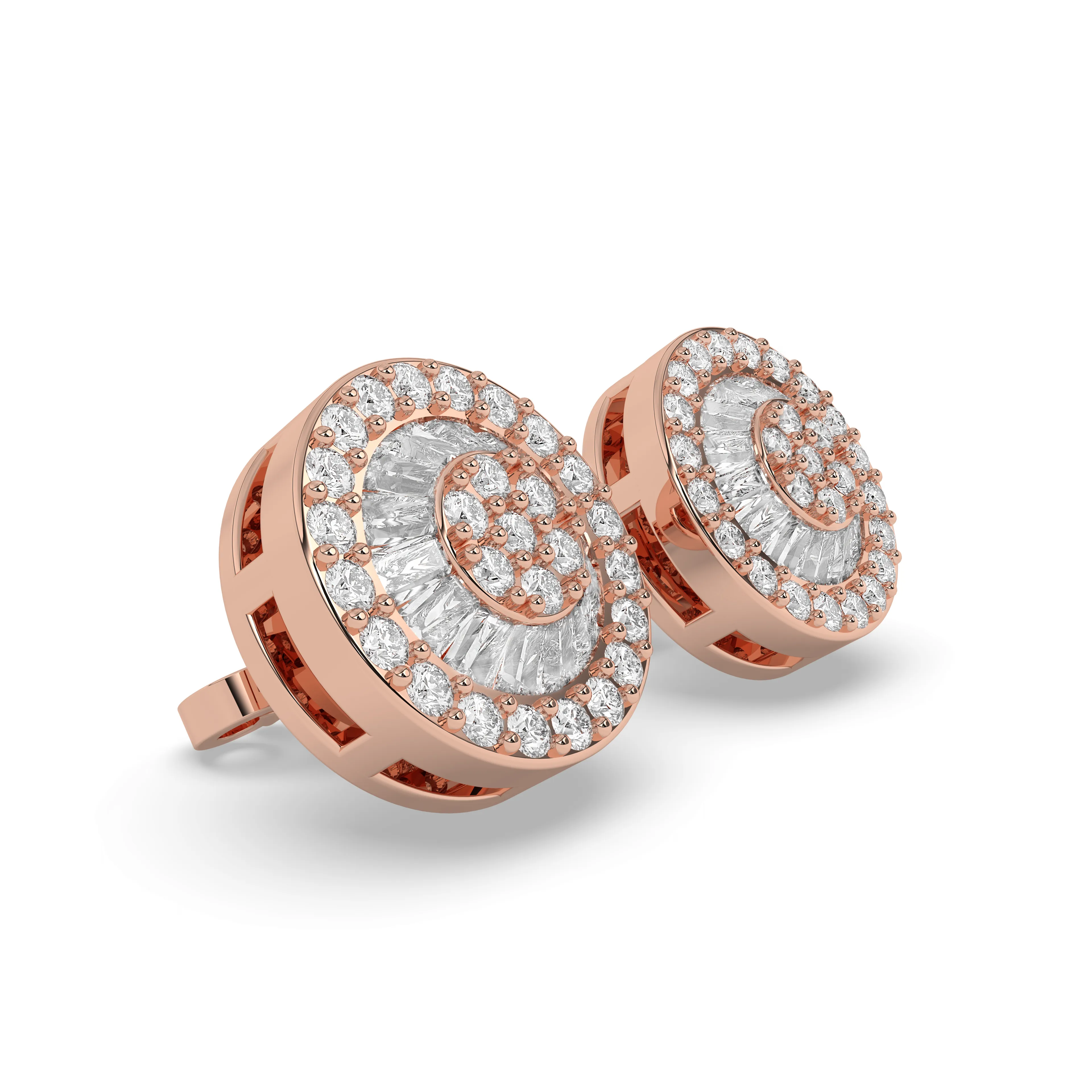 1.00CTW 10mm Diamond Halo Baguette Circular Earrings