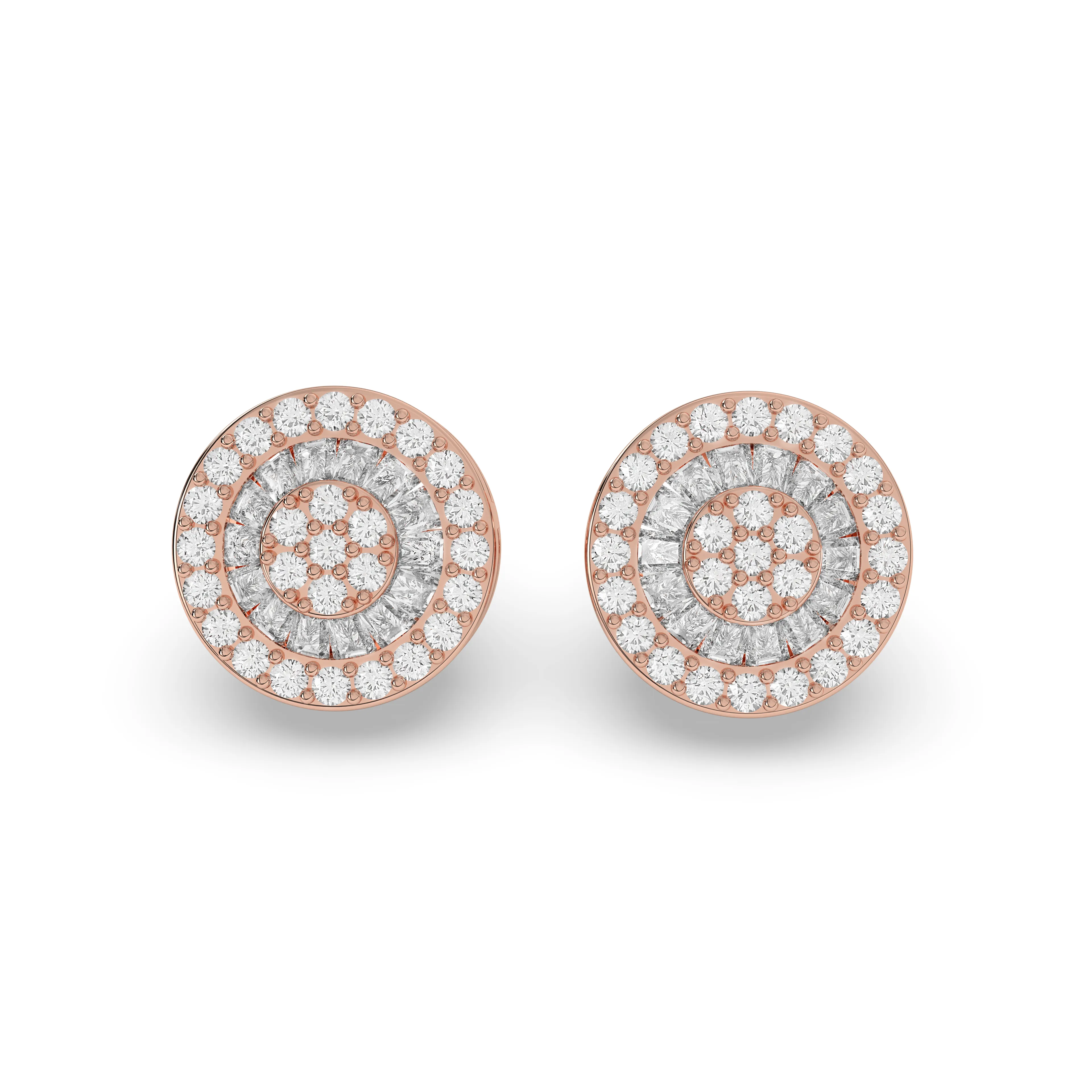 1.00CTW 10mm Diamond Halo Baguette Circular Earrings