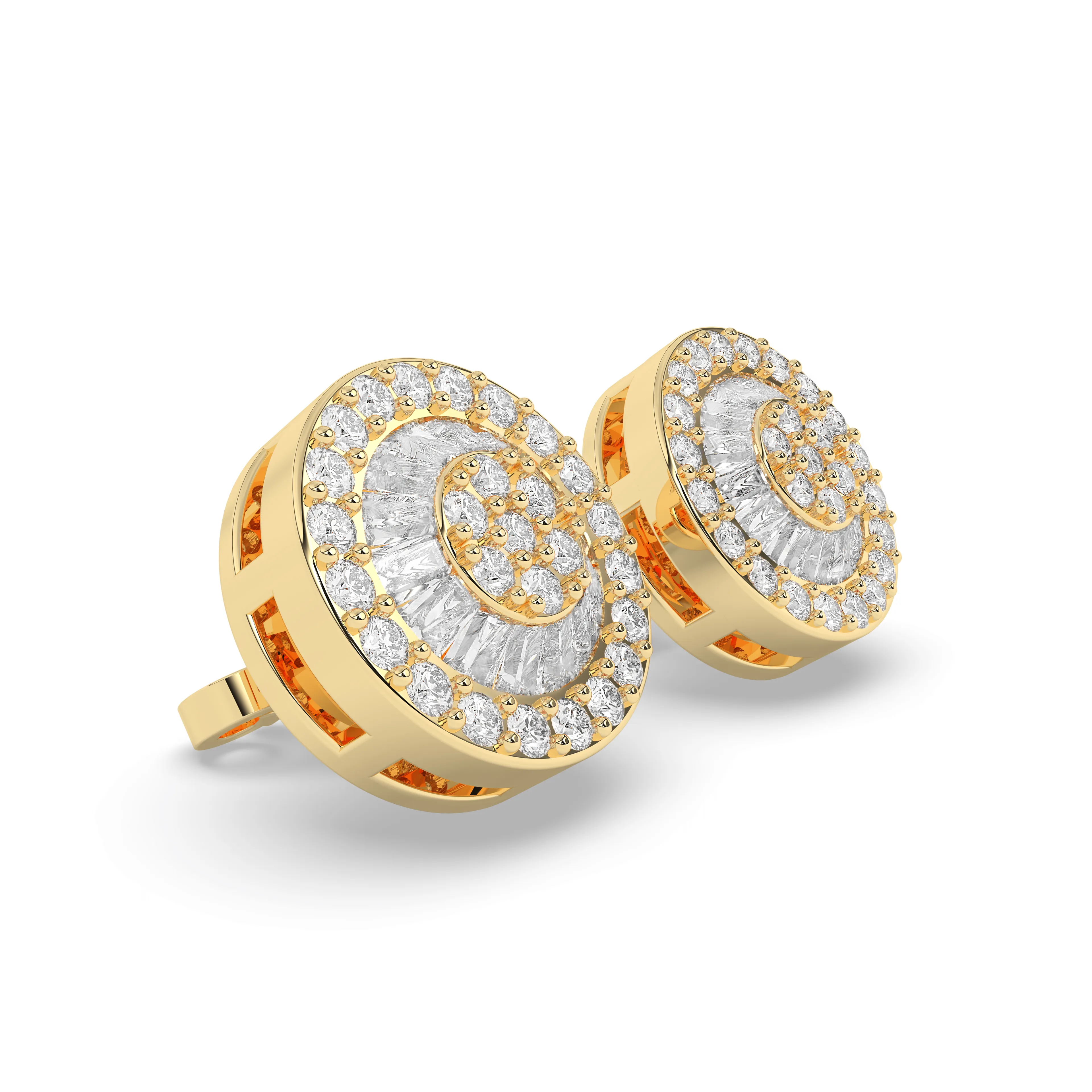 1.00CTW 10mm Diamond Halo Baguette Circular Earrings
