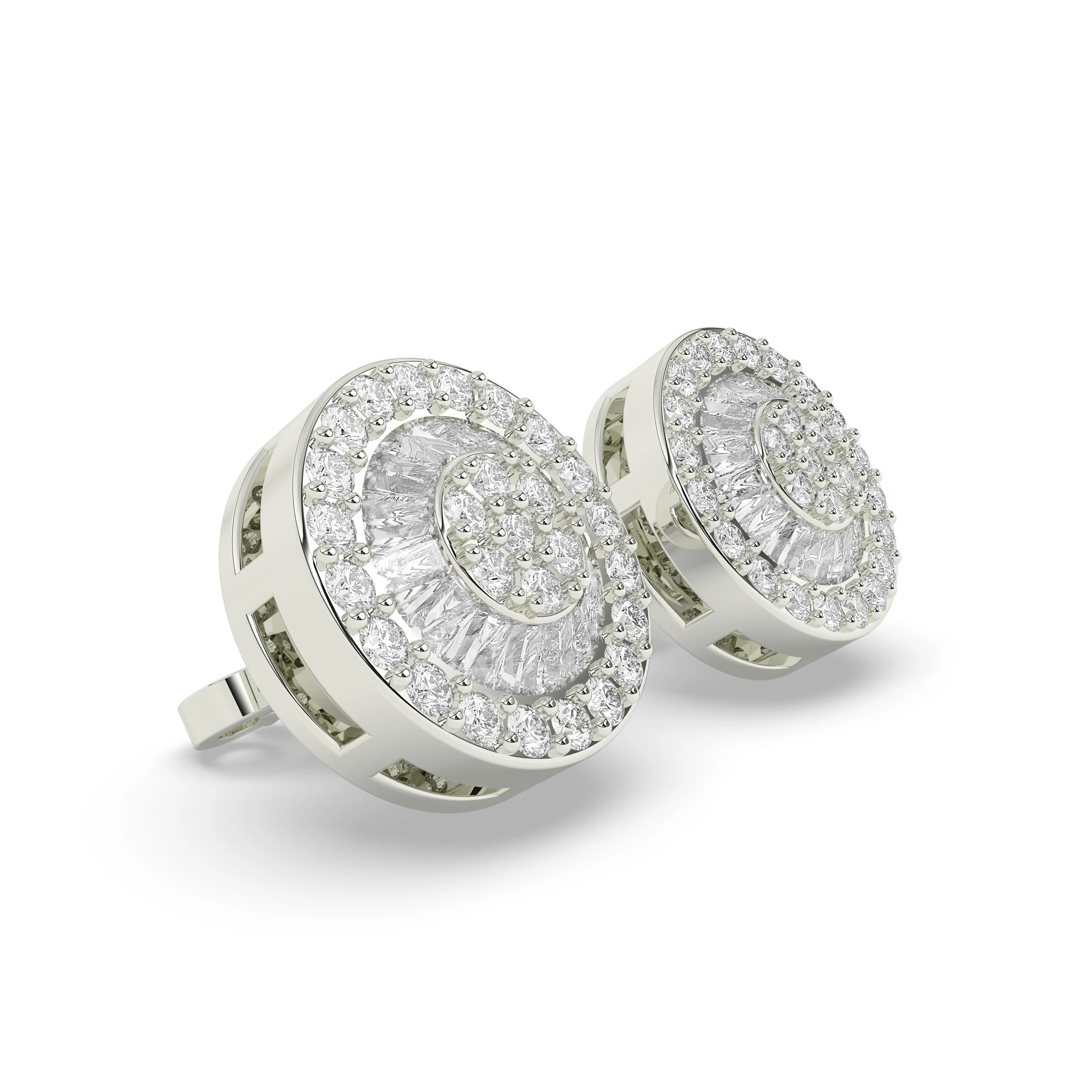 1.00CTW 10mm Diamond Halo Baguette Circular Earrings