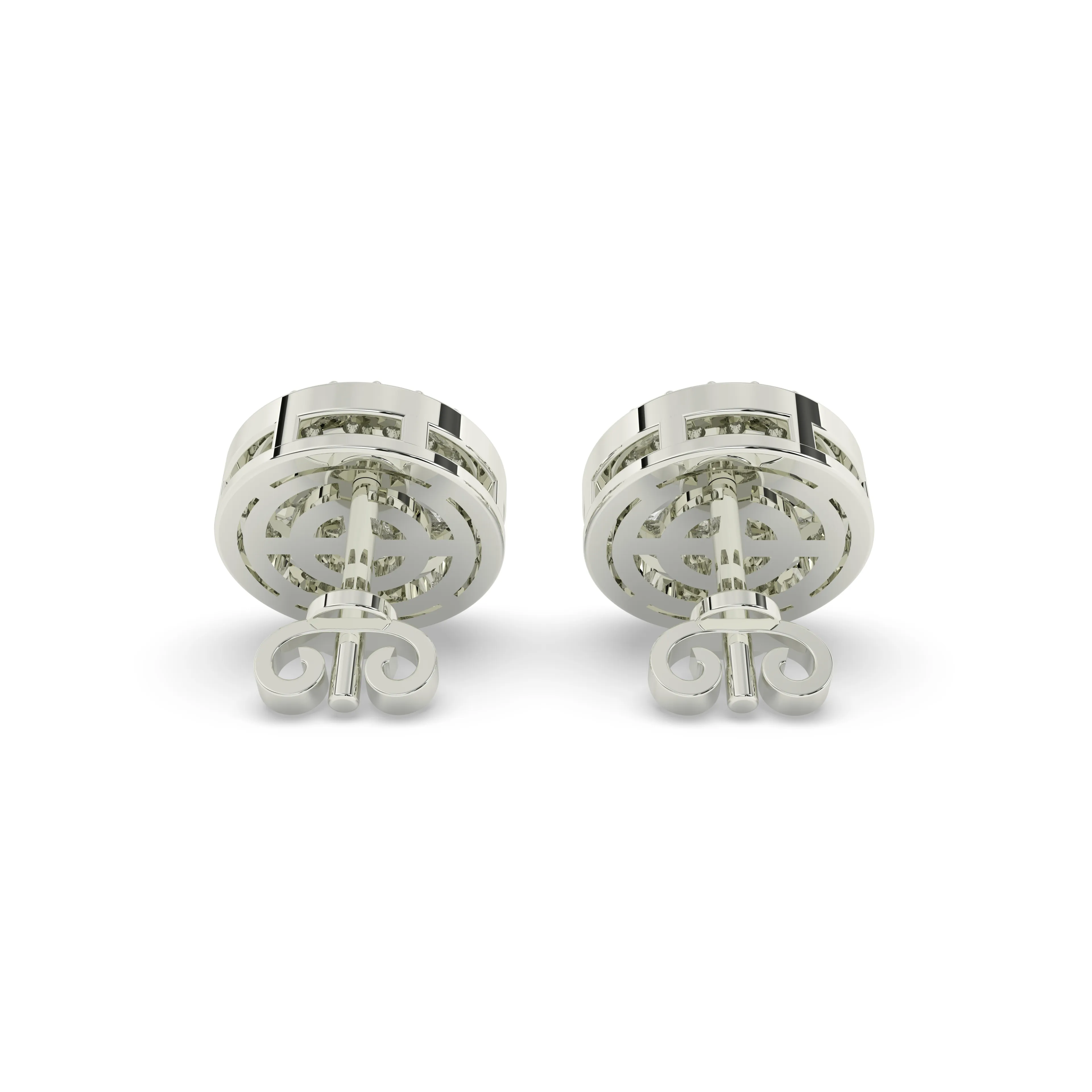 1.00CTW 10mm Diamond Halo Baguette Circular Earrings