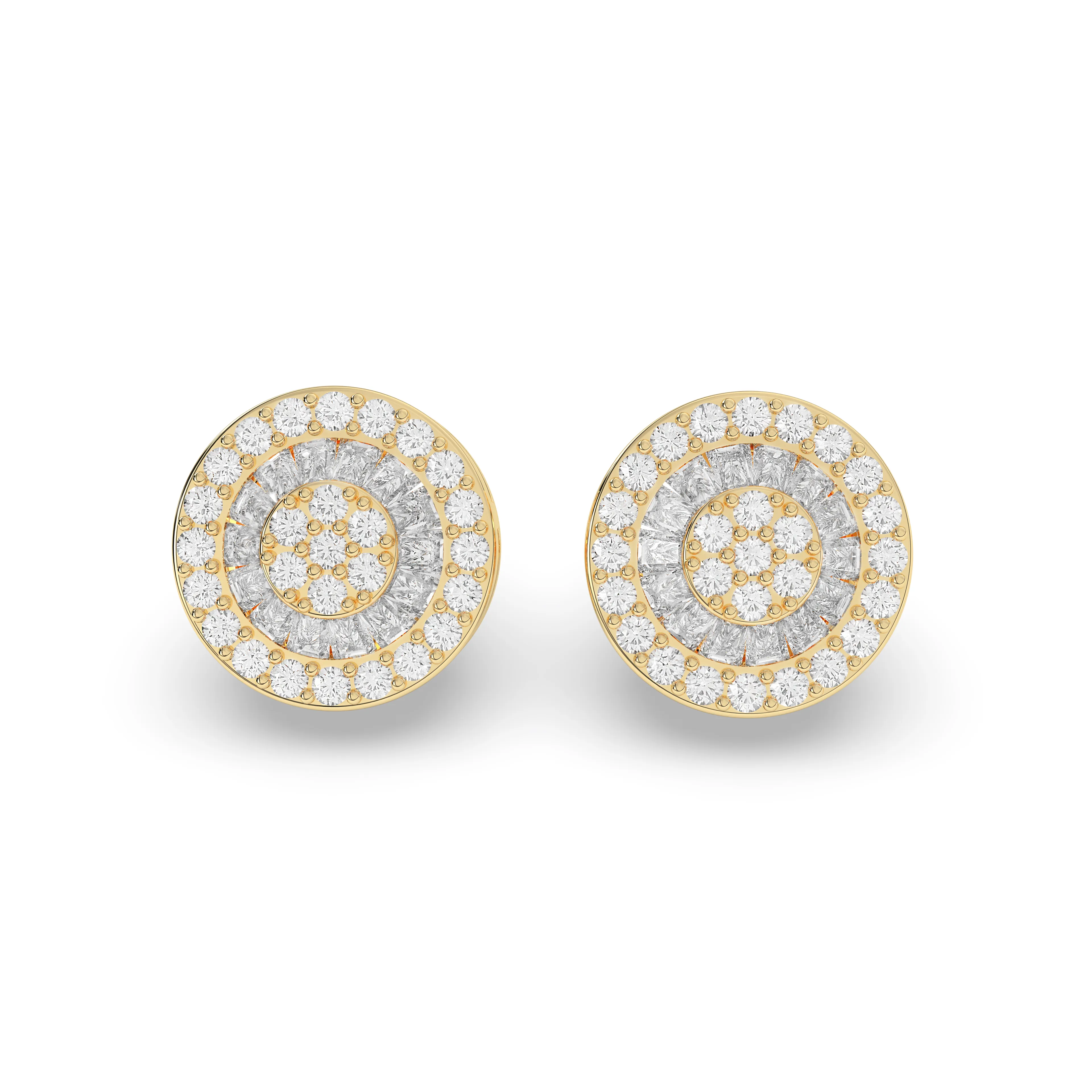 1.00CTW 10mm Diamond Halo Baguette Circular Earrings