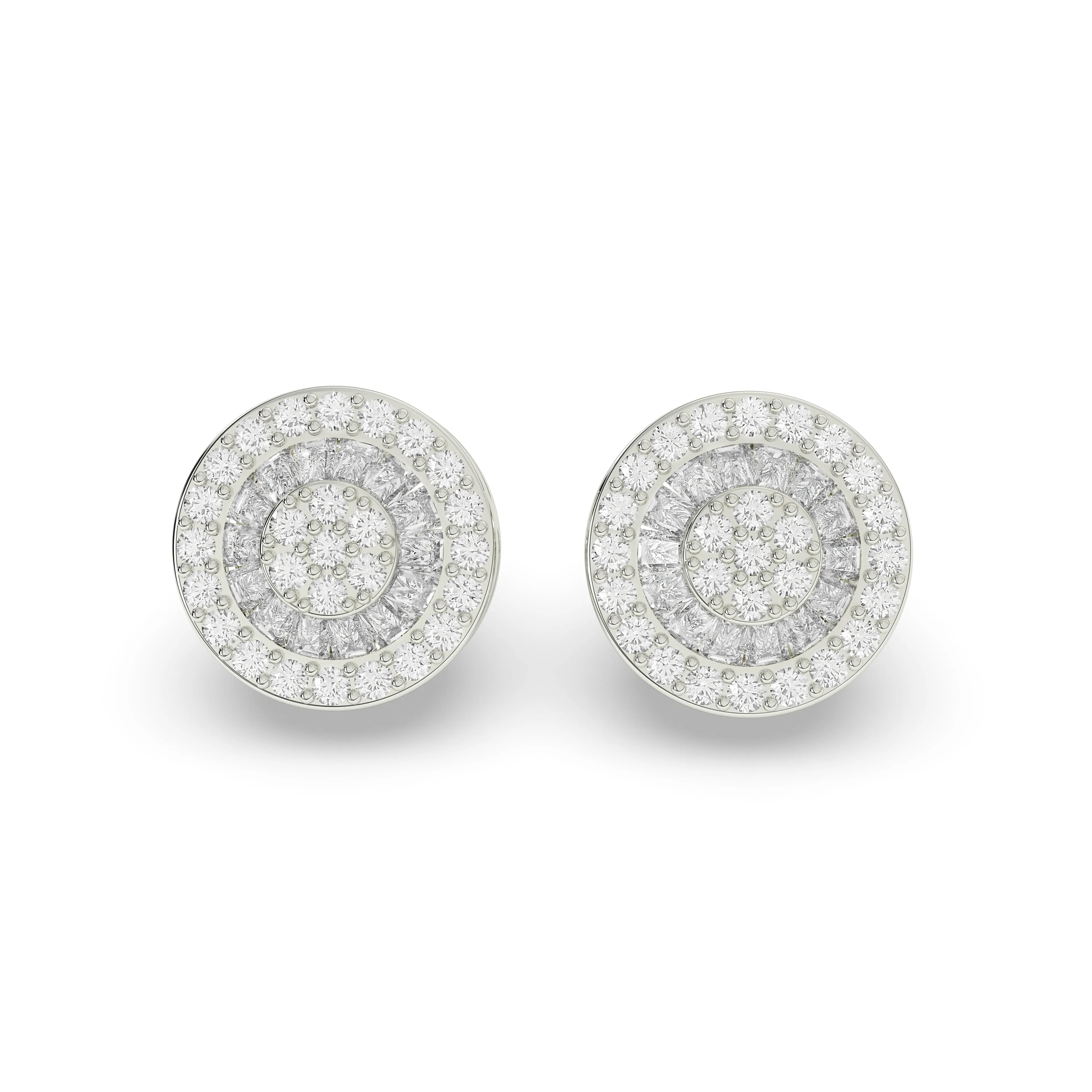 1.00CTW 10mm Diamond Halo Baguette Circular Earrings