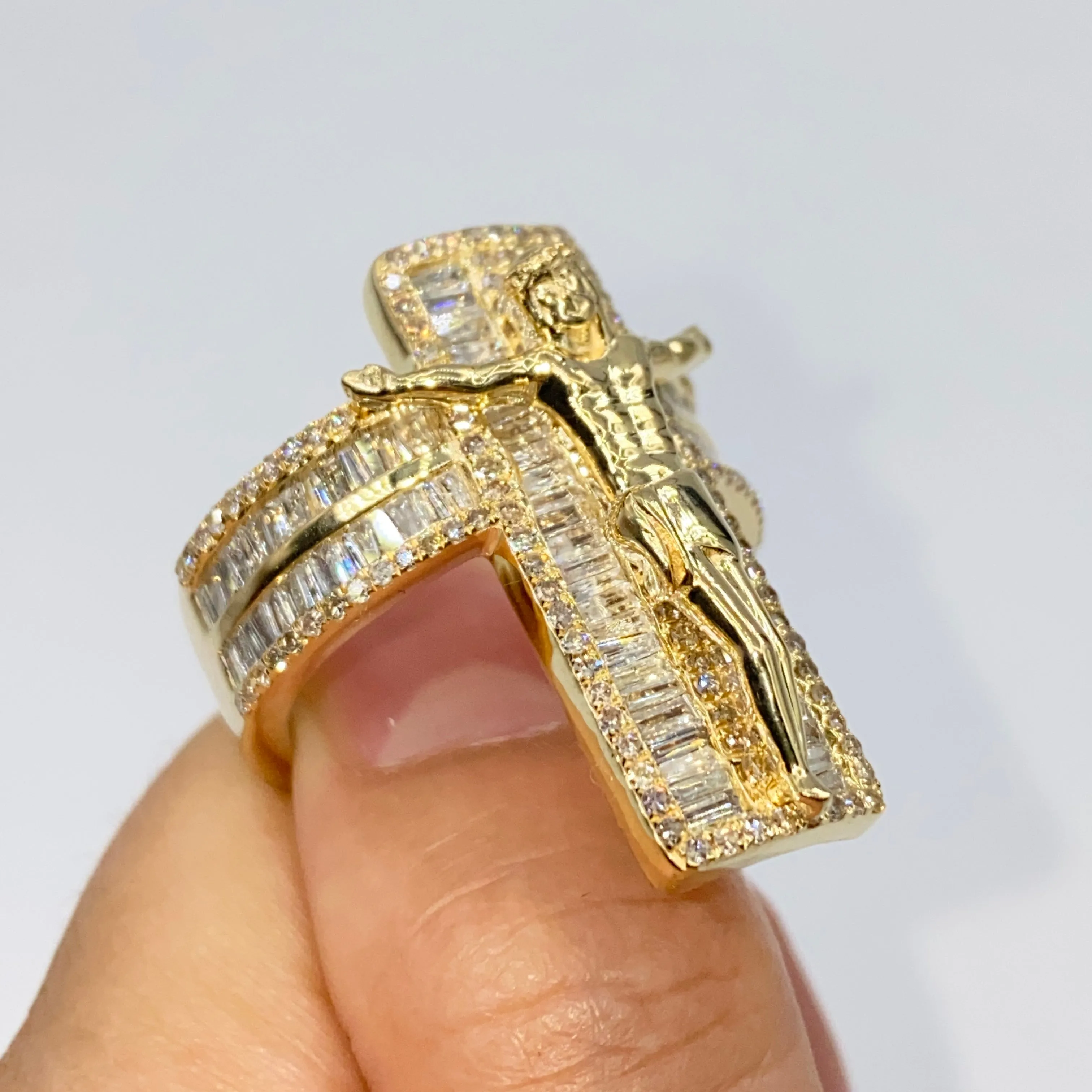 10K Crucify Cross Diamond Baguette Ring