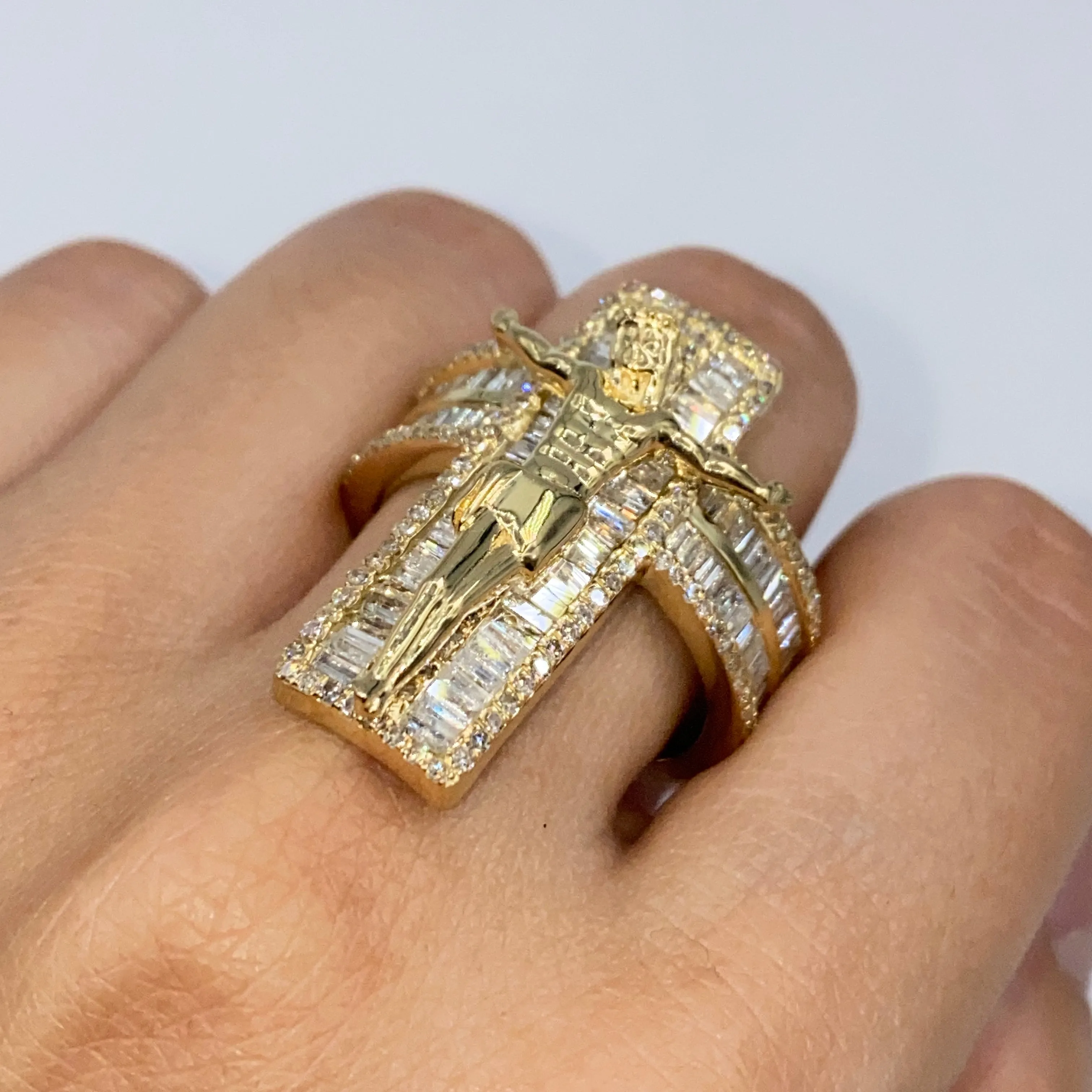 10K Crucify Cross Diamond Baguette Ring