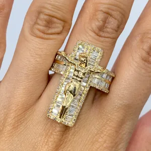 10K Crucify Cross Diamond Baguette Ring