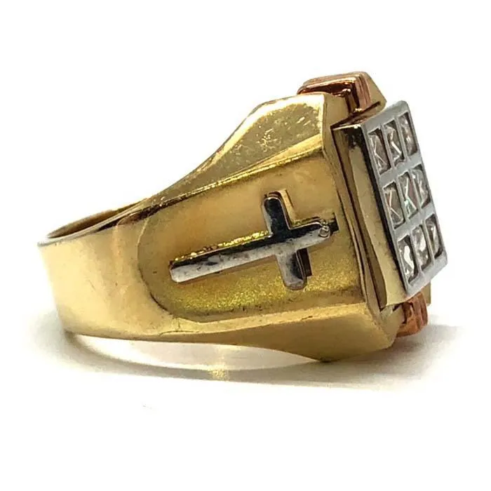 10K Yellow & White Gold Cross Ring with Diamonds MRG-208