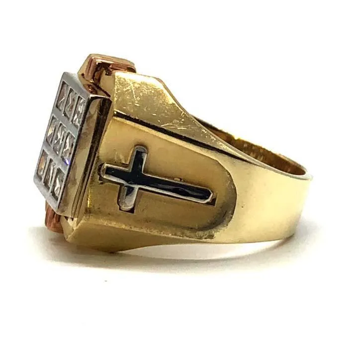 10K Yellow & White Gold Cross Ring with Diamonds MRG-208