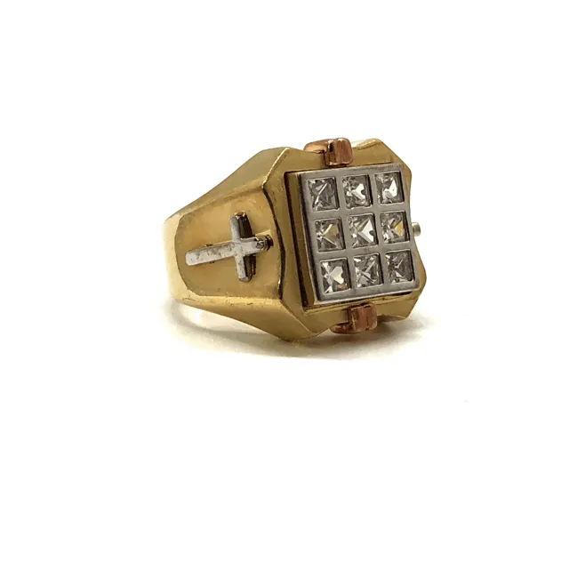 10K Yellow & White Gold Cross Ring with Diamonds MRG-208