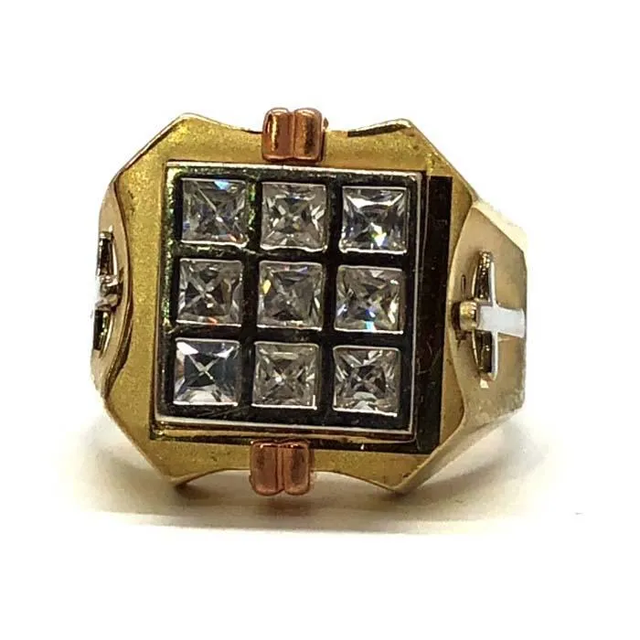 10K Yellow & White Gold Cross Ring with Diamonds MRG-208