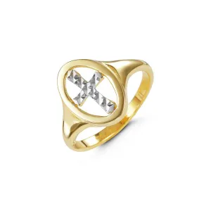 10K Yellow and White Gold Diamond Cut Cross Ring