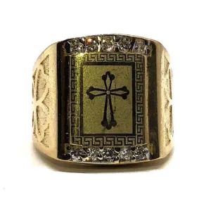 10K Yellow Gold Men's Cross Ring MRG-191