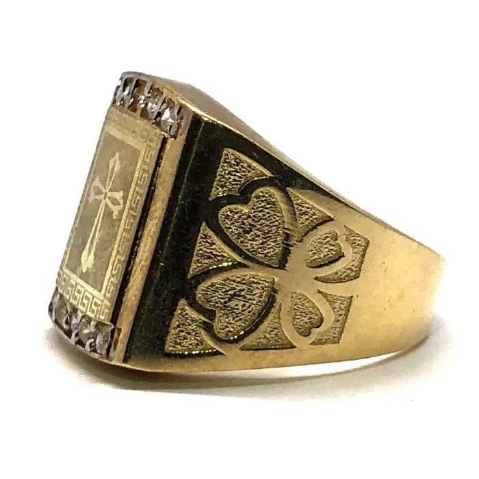 10K Yellow Gold Men's Cross Ring MRG-191