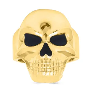 10K Yellow Gold Skull Ring With Black Enamel