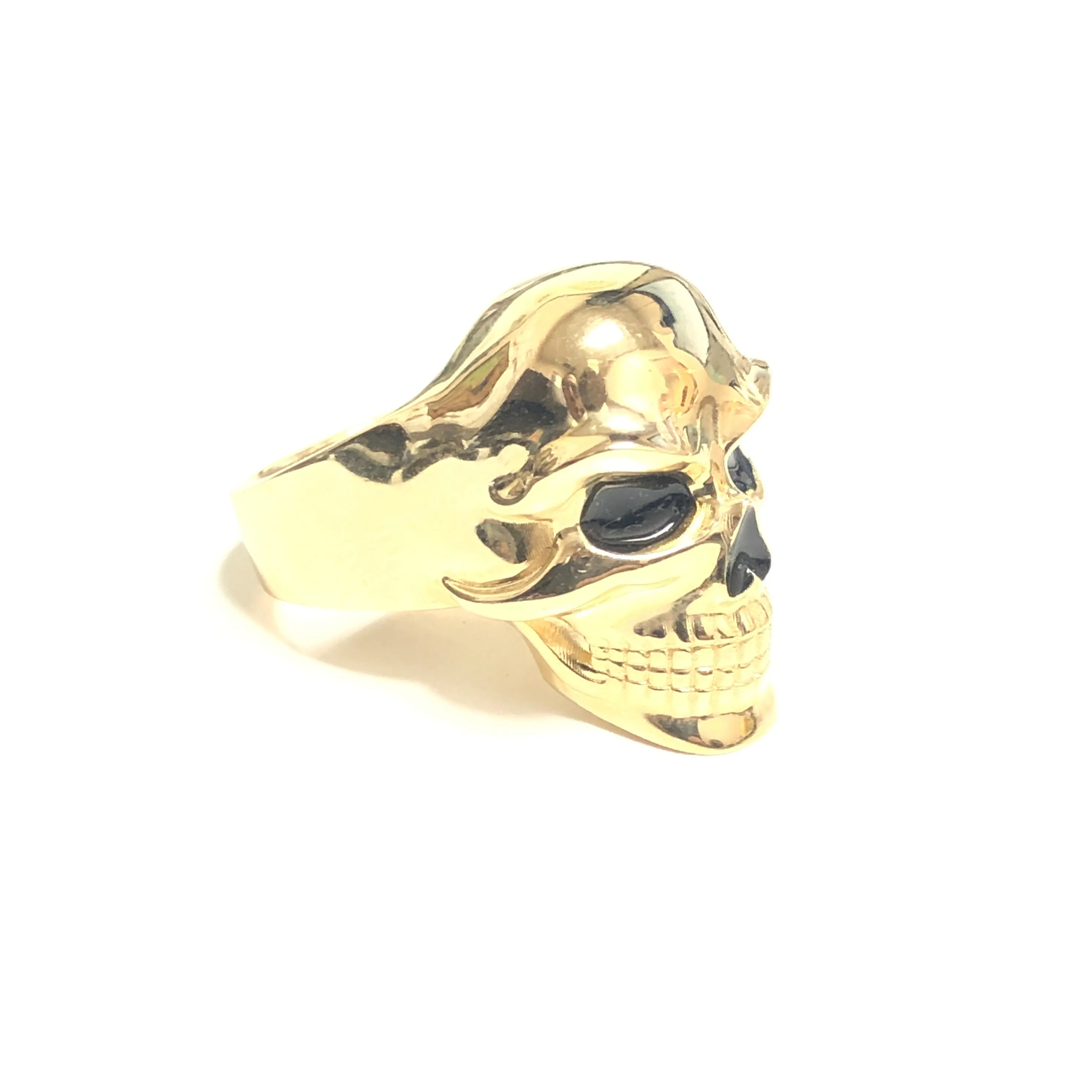 10K Yellow Gold Skull Ring With Black Enamel