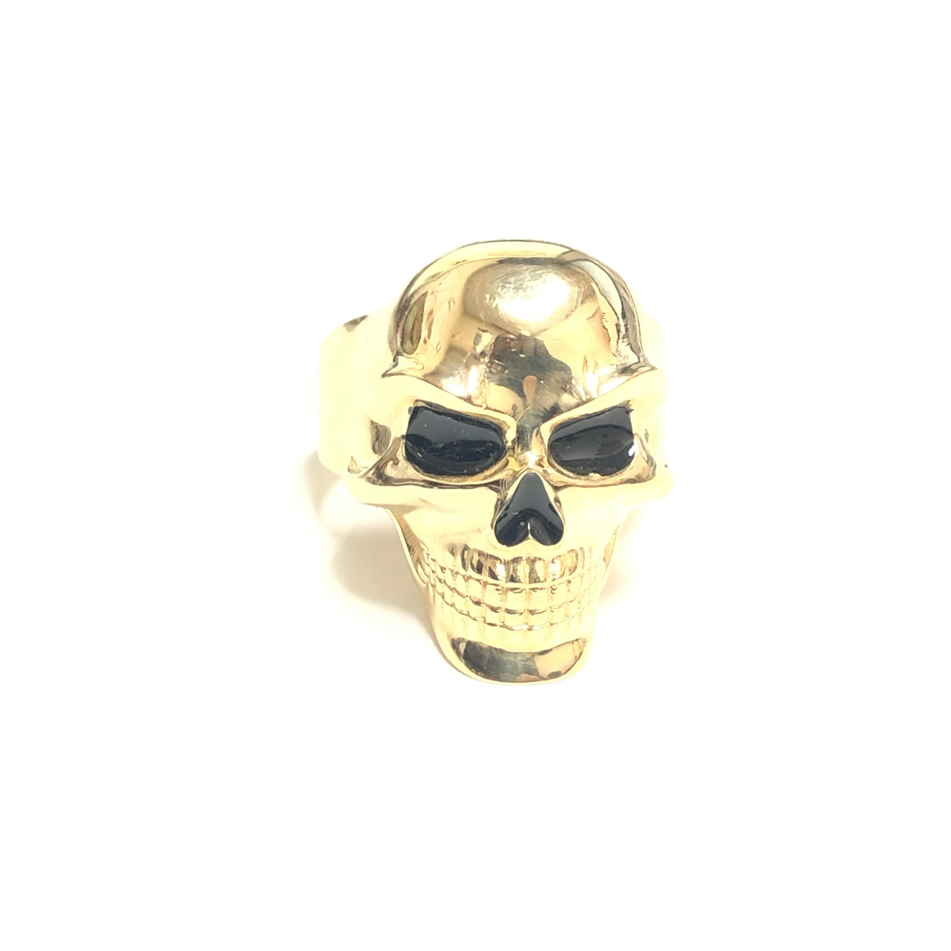 10K Yellow Gold Skull Ring With Black Enamel