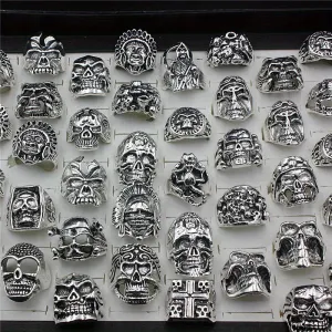 10pcs Mixed Skull Head Rings Punk Gothic Jewelry