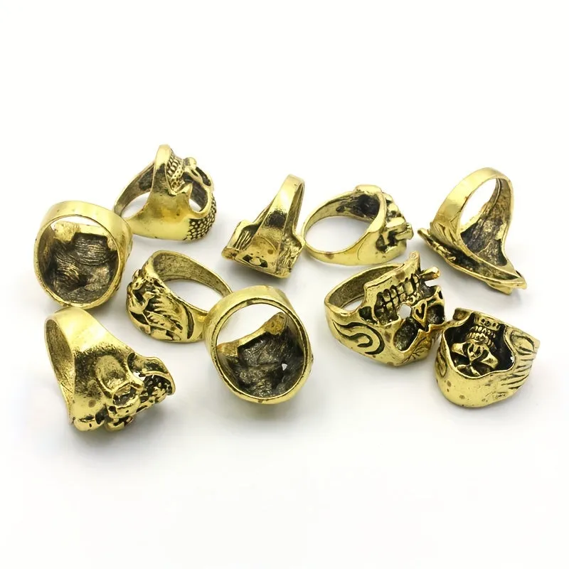 10pcs Mixed Skull Head Rings Punk Gothic Jewelry