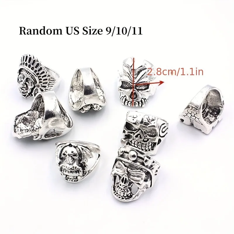 10pcs Mixed Skull Head Rings Punk Gothic Jewelry