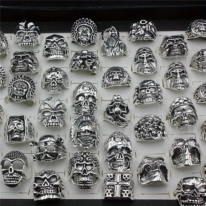 10pcs Mixed Skull Head Rings Punk Gothic Jewelry