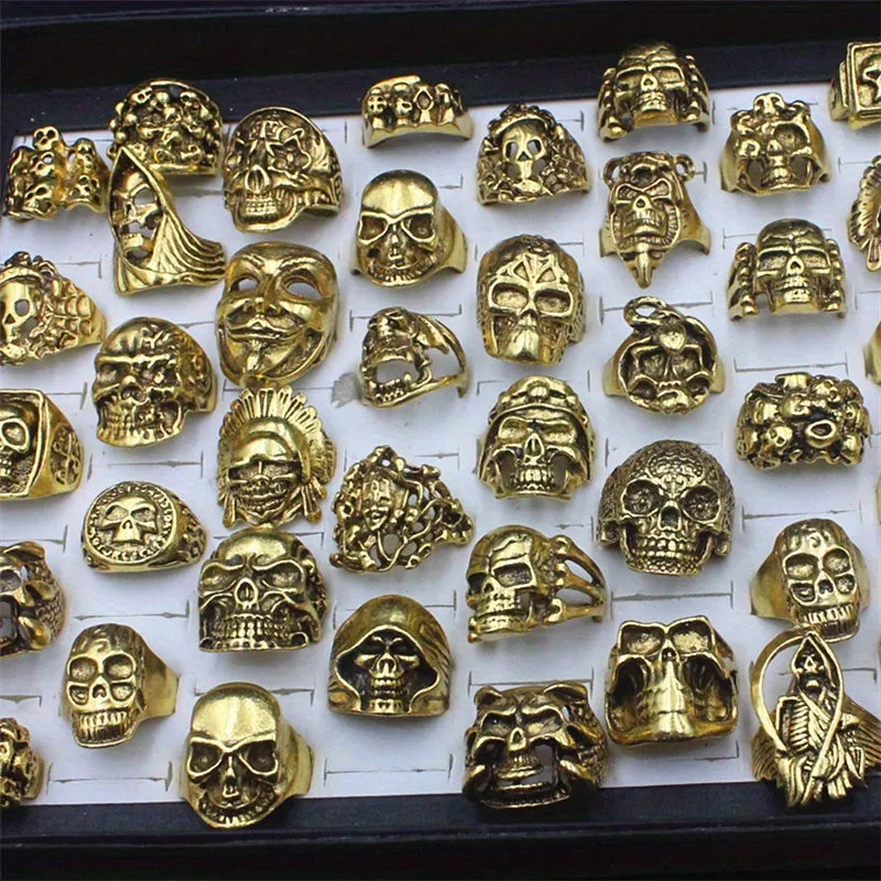 10pcs Mixed Skull Head Rings Punk Gothic Jewelry