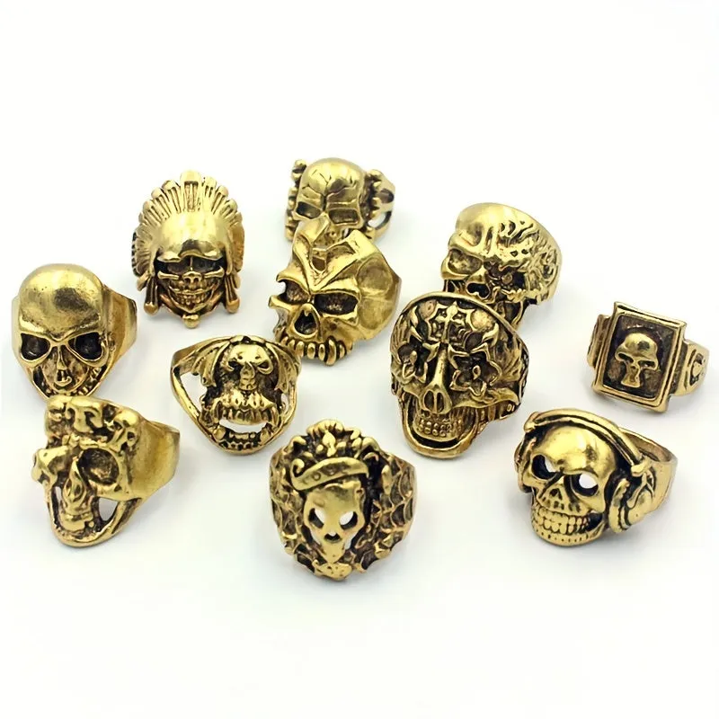 10pcs Mixed Skull Head Rings Punk Gothic Jewelry
