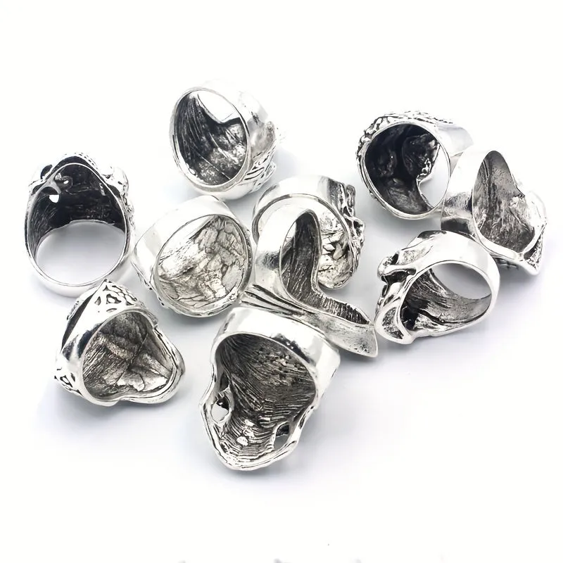 10pcs Mixed Skull Head Rings Punk Gothic Jewelry
