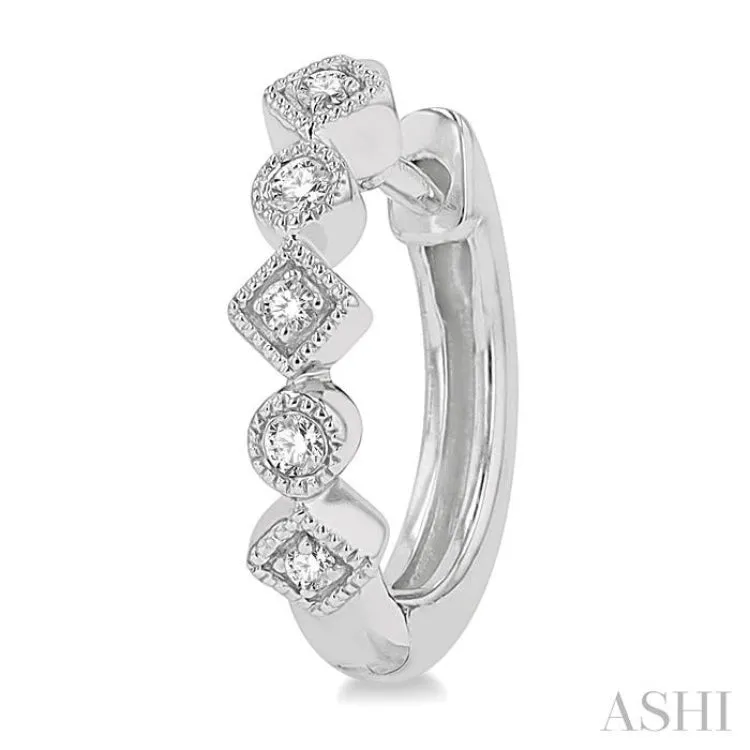 1/10 ctw Circular & Rhombus Mount Round Cut Diamond Huggie Petite Earrings in 14K White Gold