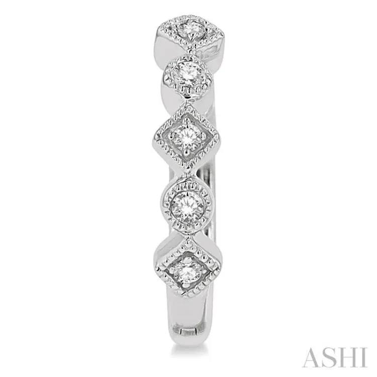1/10 ctw Circular & Rhombus Mount Round Cut Diamond Huggie Petite Earrings in 14K White Gold