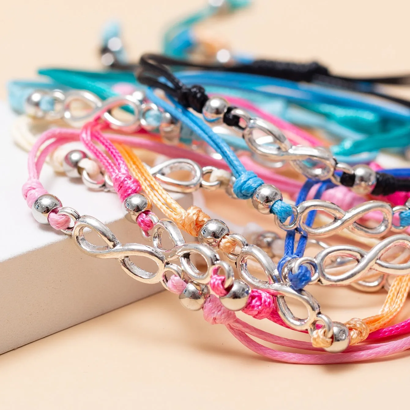 12 Pcs Bohemian Antique Silver Infinity Cord Bracelets