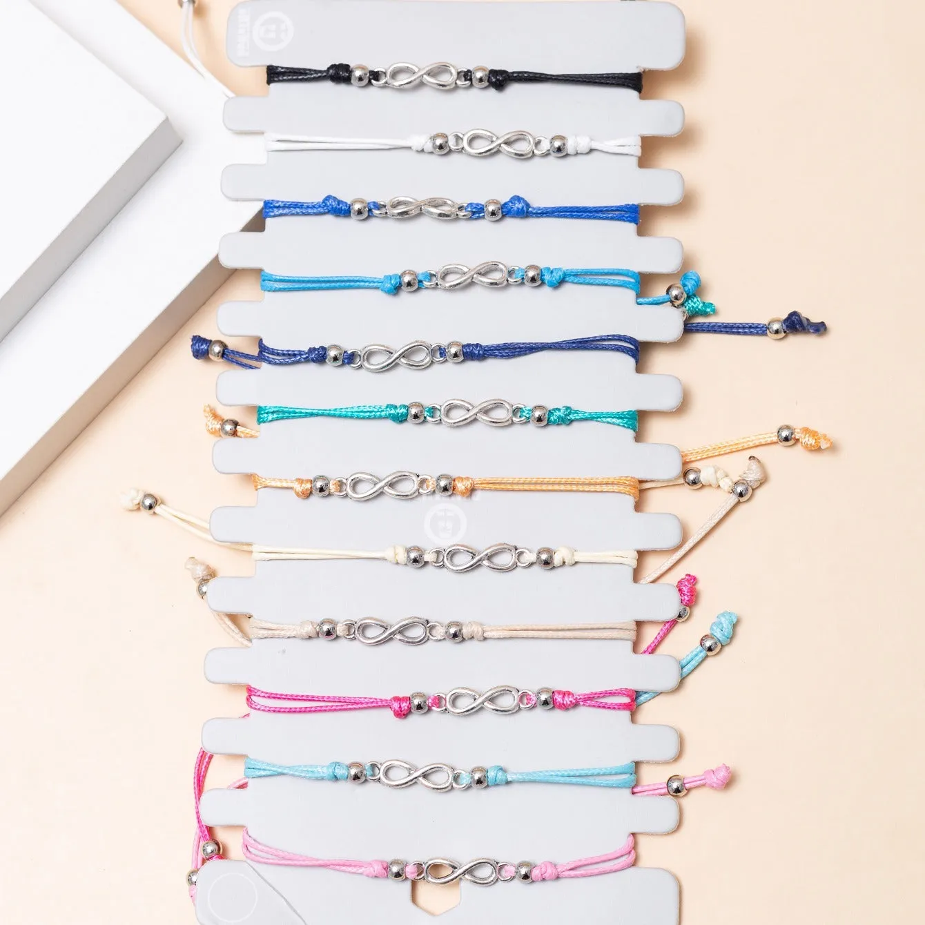 12 Pcs Bohemian Antique Silver Infinity Cord Bracelets