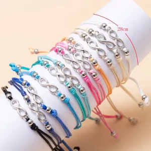 12 Pcs Bohemian Antique Silver Infinity Cord Bracelets