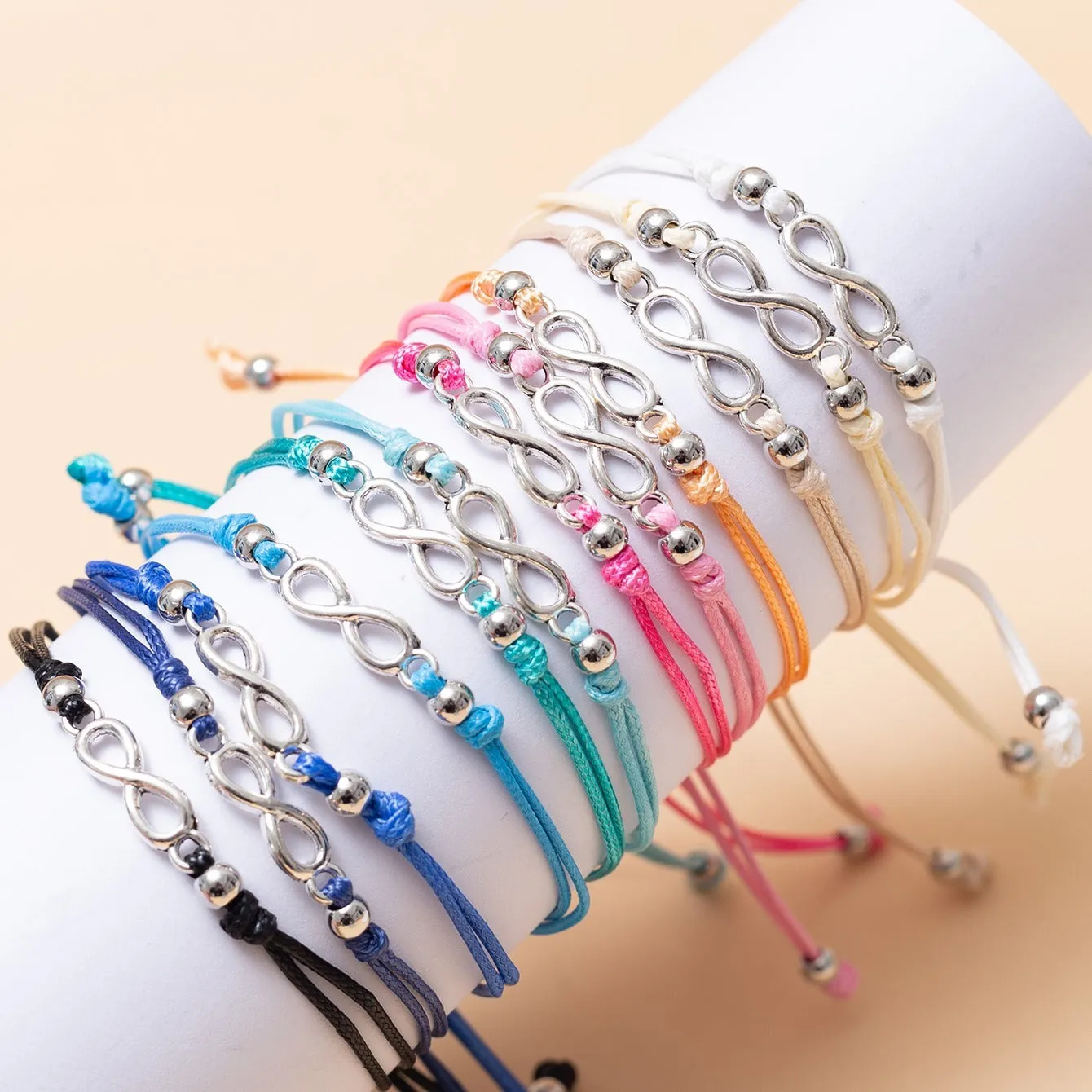 12 Pcs Bohemian Antique Silver Infinity Cord Bracelets