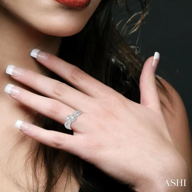 1/4 Ctw Cross Over Embraced Center Round Cut Diamond 2Stone Ring in 14K White Gold