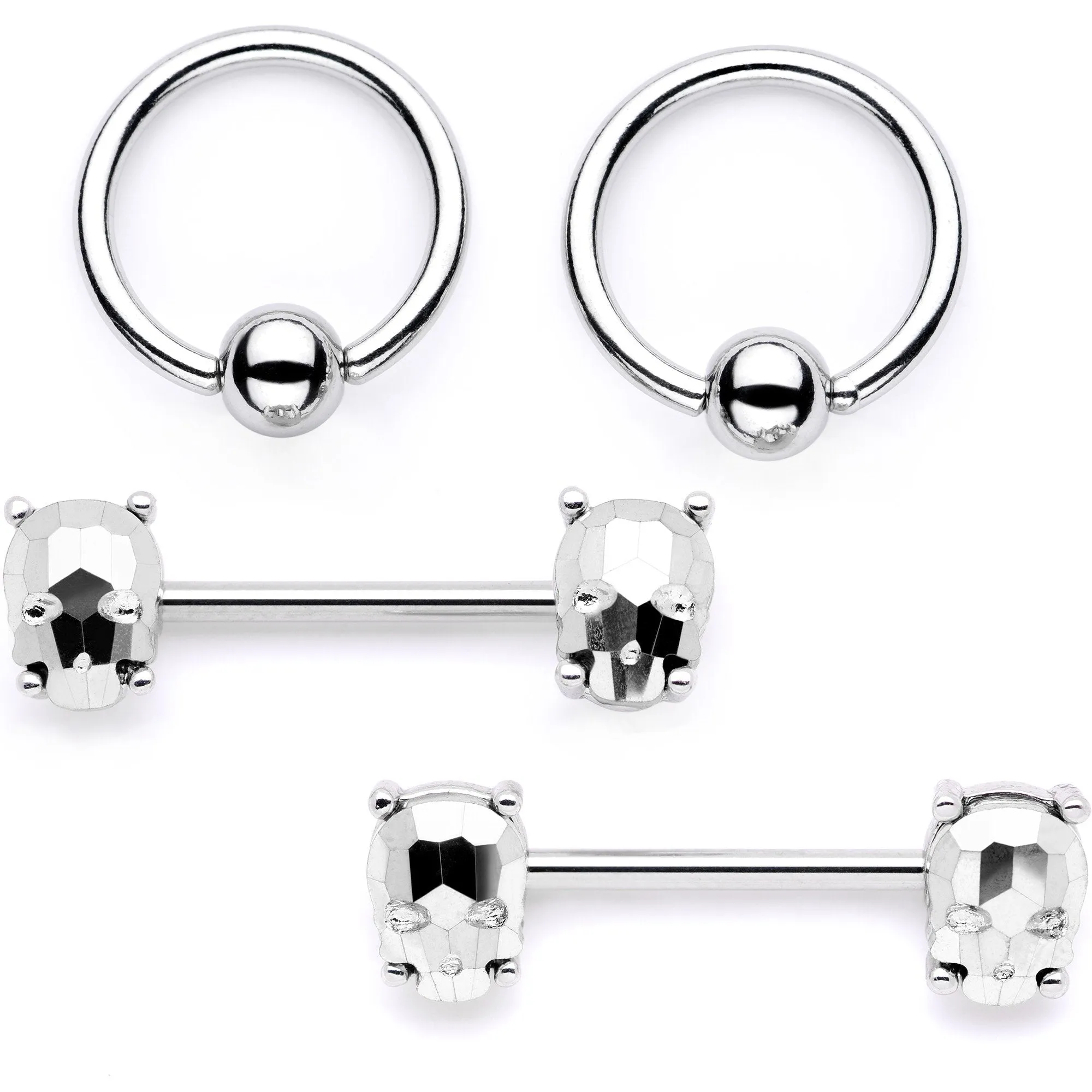 14 Gauge 9/16 1/2 Sugar Skull Captive Ring Barbell Nipple Ring Set