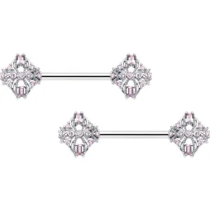 14 Gauge 9/16 Pink Gem Opulent Cross Barbell Nipple Ring Set