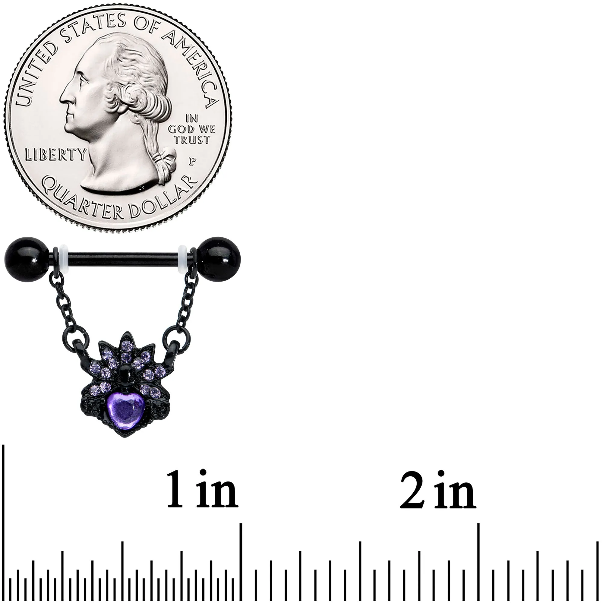 14 Gauge 9/16 Purple Gem Black Skull Blossom Dangle Nipple Ring Set