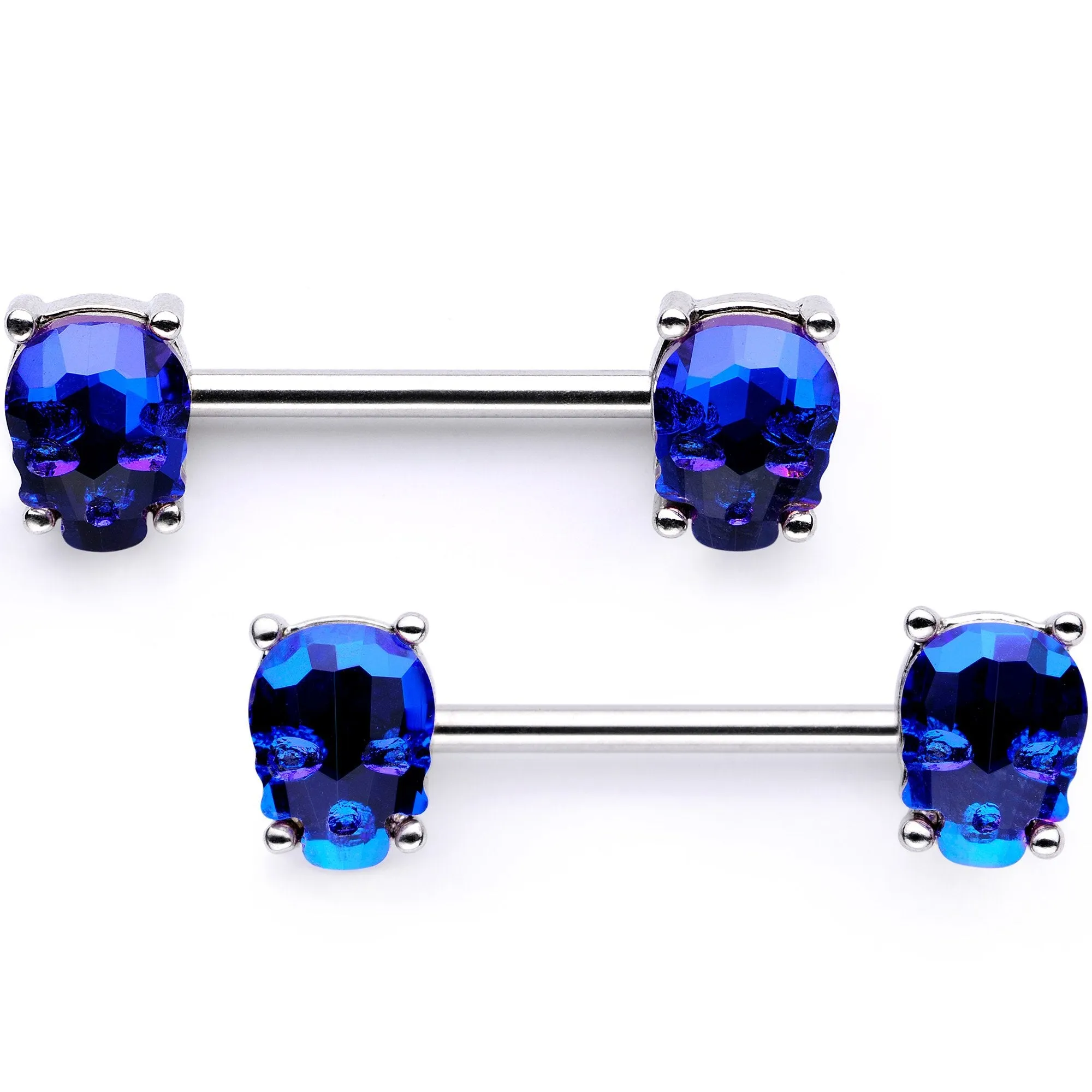 14 Gauge Blue Sugar Skull Captive Ring Barbell Nipple Ring Set