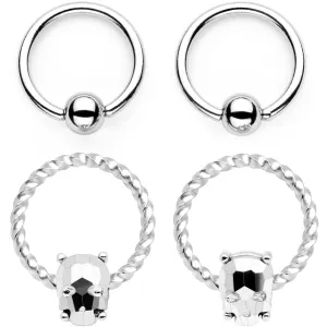 14 Gauge Sugar Skull Mask Twisted BCR Captive Nipple Ring Set of 4