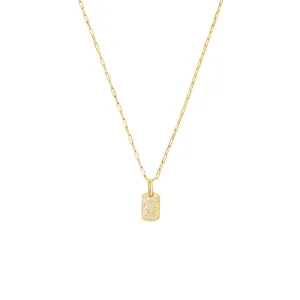 14 Karat Yellow Gold Small Diamond Dog Tag Necklace