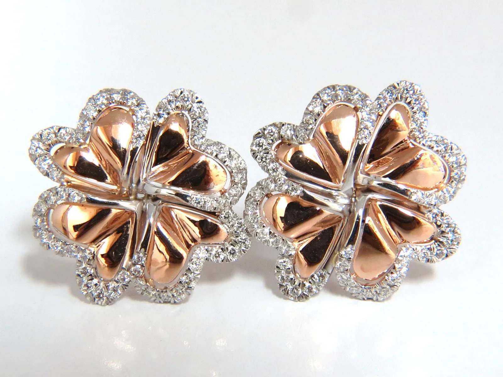 1.40ct 3D Heart Linked Deco Circular Earrings Omega Rose Gold 18KT