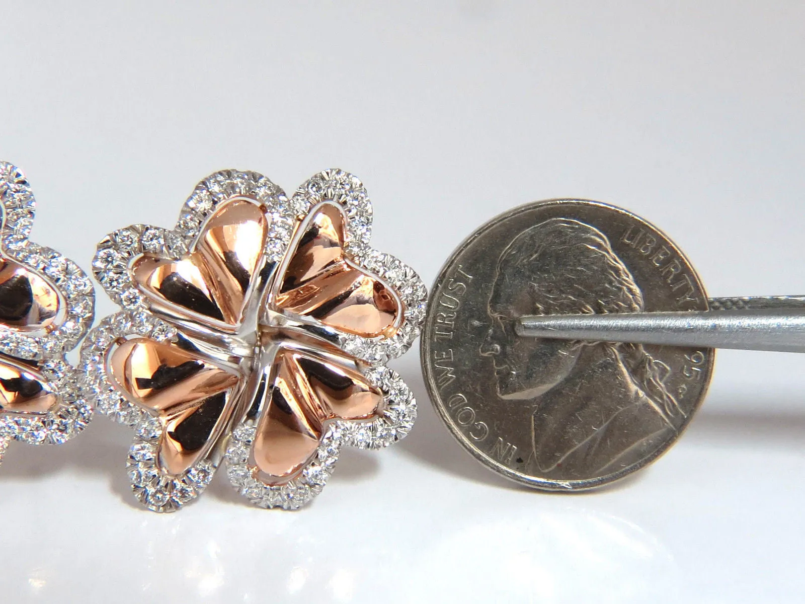 1.40ct 3D Heart Linked Deco Circular Earrings Omega Rose Gold 18KT