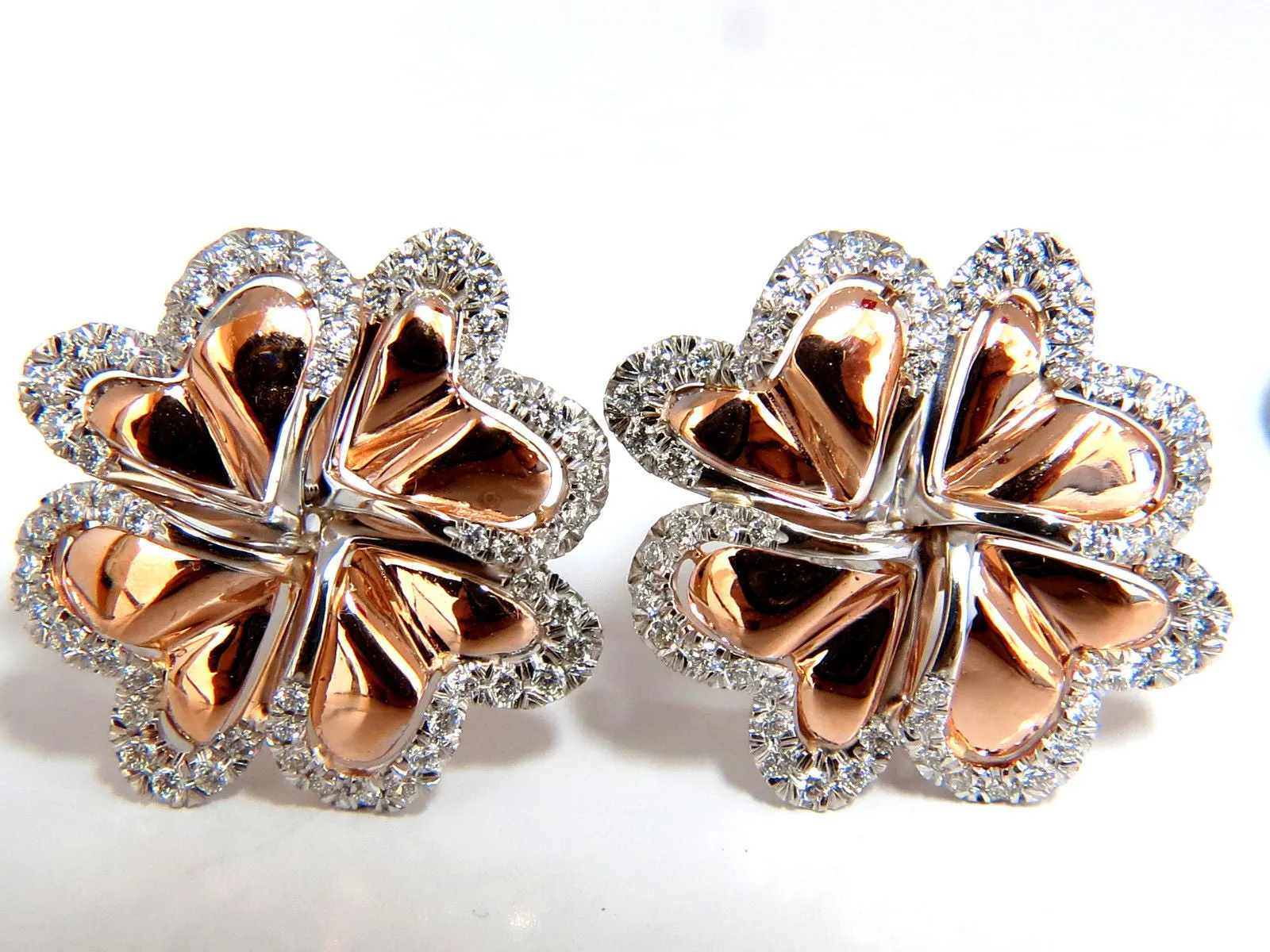 1.40ct 3D Heart Linked Deco Circular Earrings Omega Rose Gold 18KT