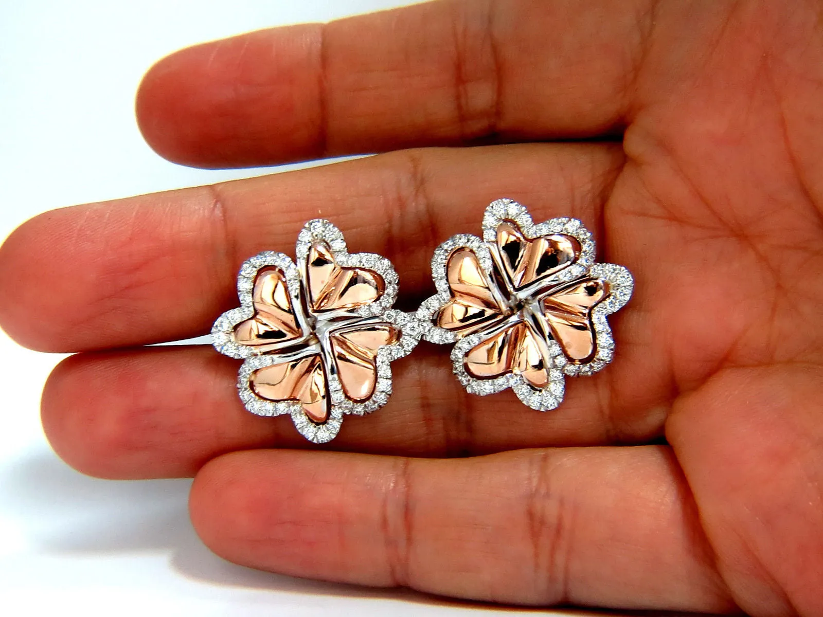 1.40ct 3D Heart Linked Deco Circular Earrings Omega Rose Gold 18KT
