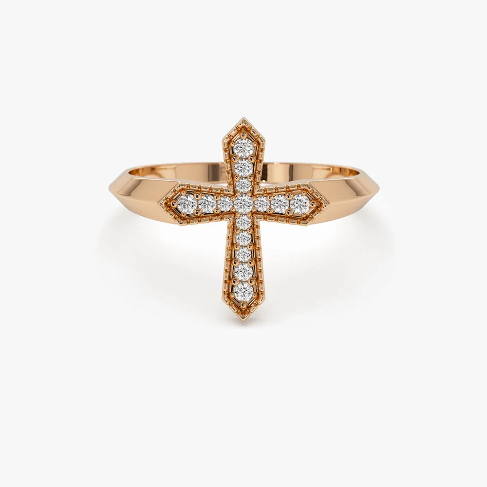 14k Diamond Cross Ring
