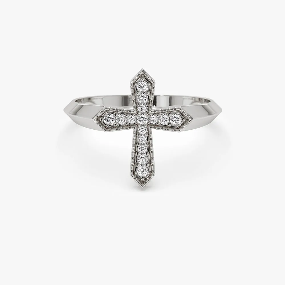 14k Diamond Cross Ring