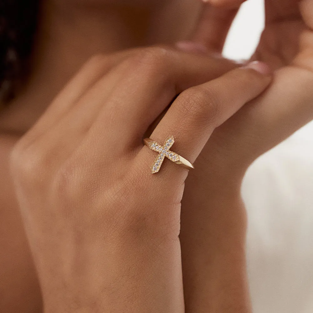 14k Diamond Cross Ring